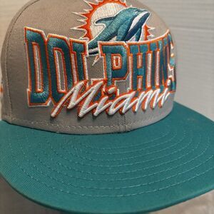 New Era Miami Dolphins Athletic Golfer Snapback Hat - 90s Retro Style Grey/Teal